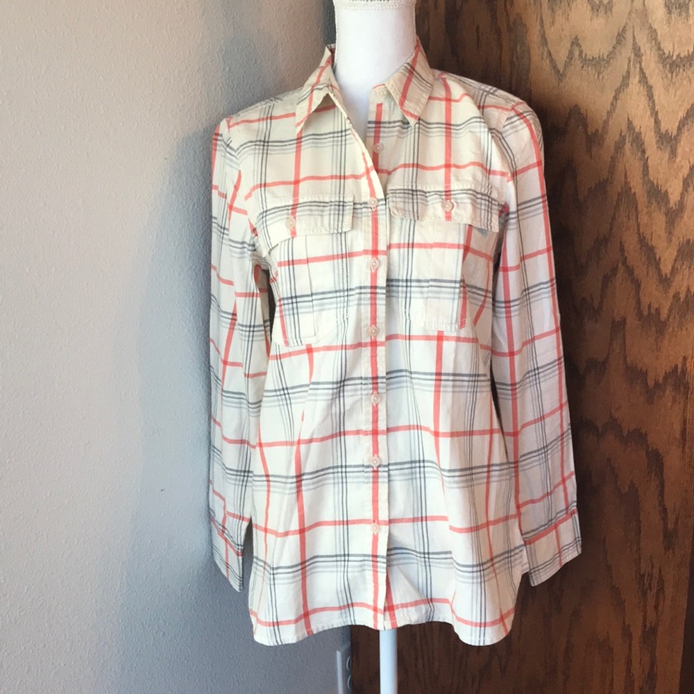 🔥BR cream and orange super soft plaid shirt EUC